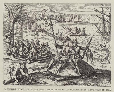 Facsimile of an Old Engraving, First Arrival of Dutchmen in Mauritius in 1598 by English School